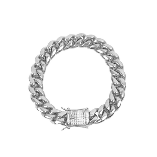 Pulsera Cubana Iced Clasp 12MM en White Gold